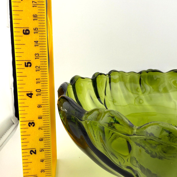 Vintage Indiana Glass Avocado Green Colony Petals Sunflower 11.5” Footed Bowl - Picture 5 of 7